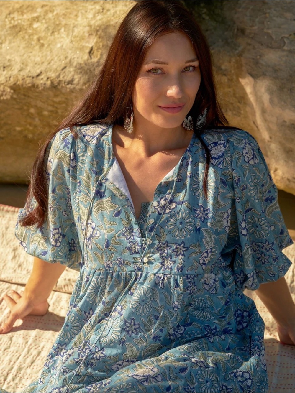 💙NWT Jackpot  Floral V-Neck Tunic Dress - Blue